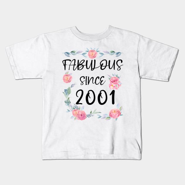 Women 20 Years Old Fabulous Since 2001 Flowers Kids T-Shirt by artbypond